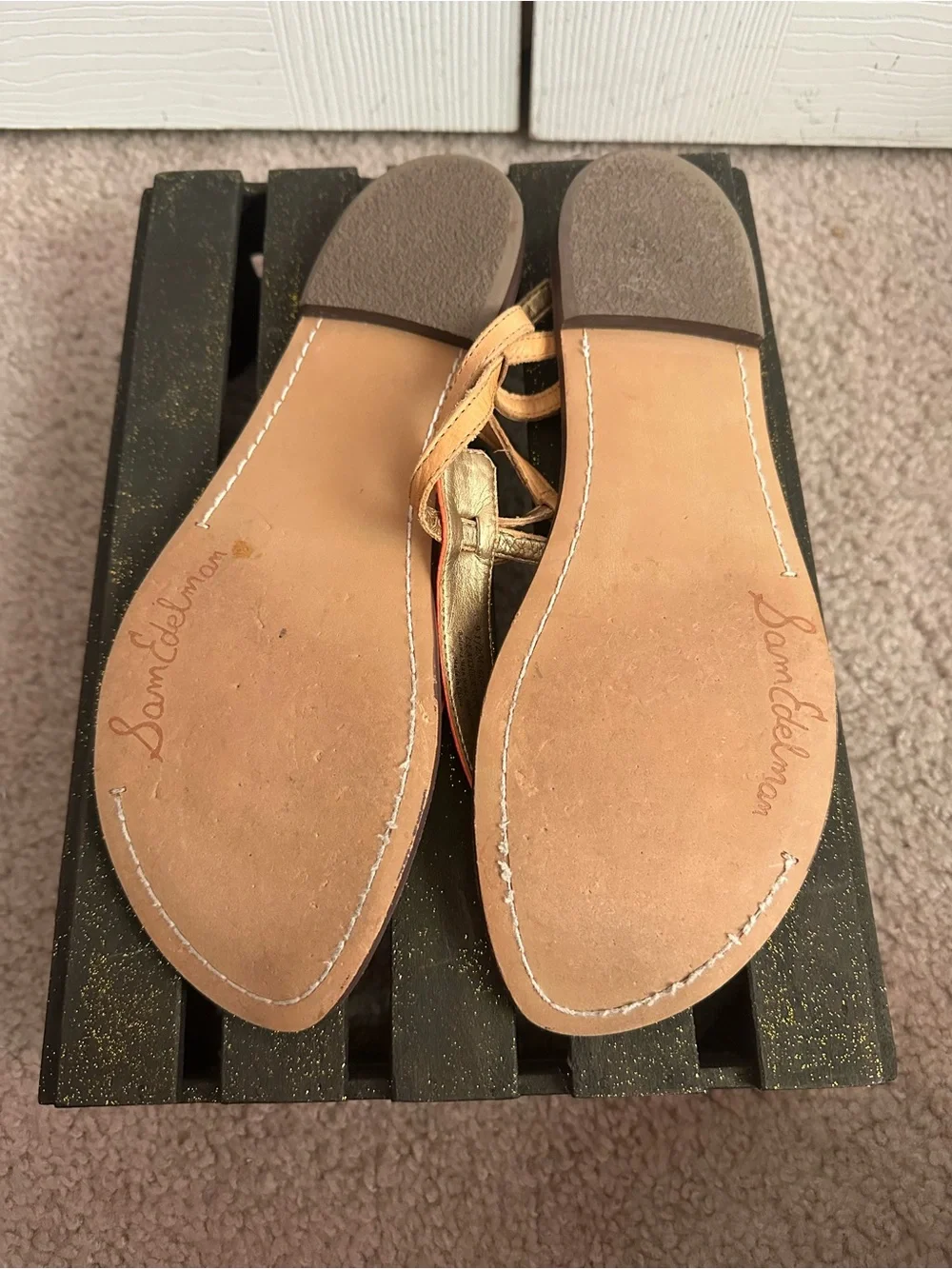 Sam Edelman Women's Orange and Tan T-Strap Sandals